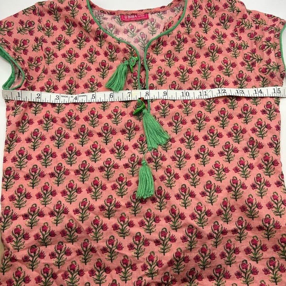 Biba Girls Floral Tunic Dress Size 10 Pink Bird Tassel Boho Folk Cottagecore - Picture 8 of 10